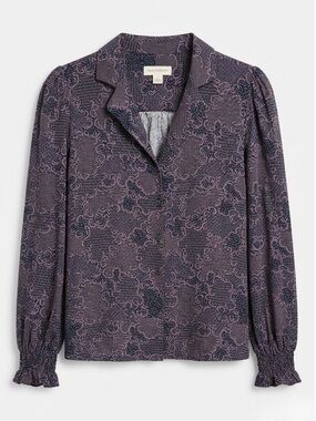 Treasure & Bond Purple Paisley Floral Button Down Blouse Smocked Cuff Small